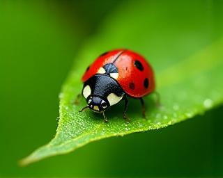 Close up of a ladybug on a leaf in a healthy garden