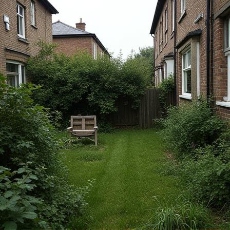 Overgrown backyard before cleanup